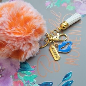 Pom Pom Keychain with tassle and blue lips